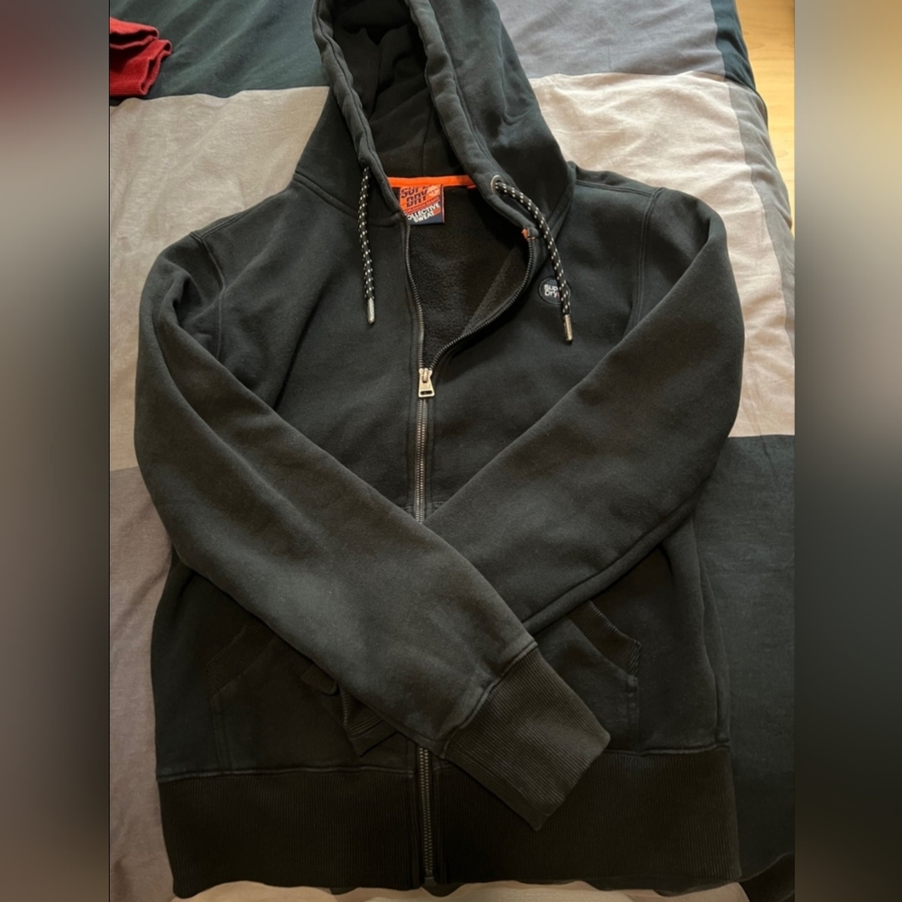 SUPERDRY full zip hoodie in Black